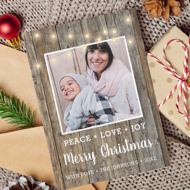 Country Rustic Wood Lights Photo Holiday Card (Country Rustic Wood Lights Photo Holiday Card)