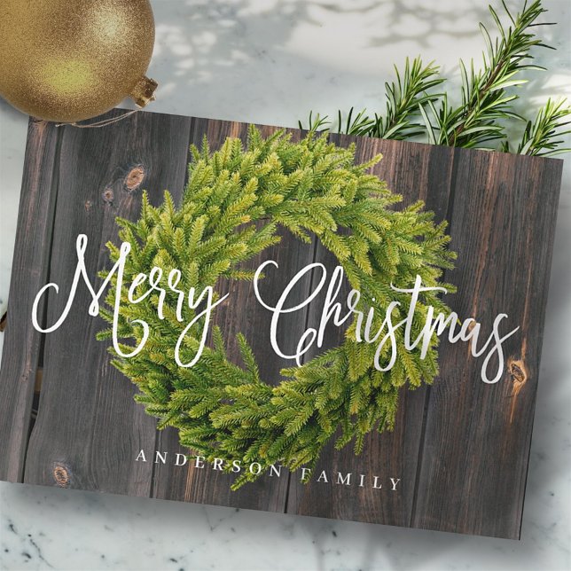 Country Rustic Wood Merry Christmas Greeting Holiday Card (Creator Uploaded)