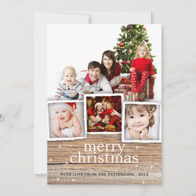 Country Rustic Wood Merry Christmas Photo Card (Front)