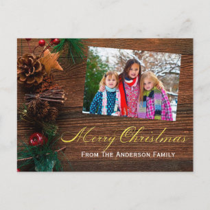Country Rustic Wood Merry Christmas Photo Holiday Postcard
