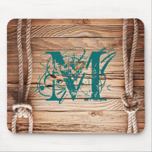 Country Rustic Wood Monogram Initial Mouse Pad