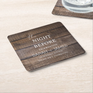 Country Rustic Wood Rehearsal Dinner Wedding Square Paper Coaster