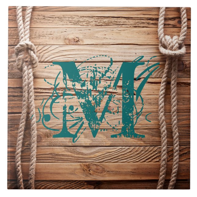 Country Rustic Wood Rope Monogram Display Tile (Front)