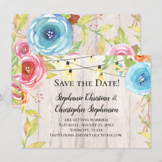 Country Rustic Wood String Light Save the Date Invitation