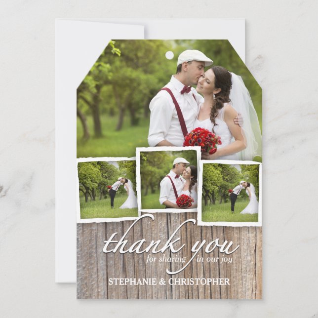 Country Rustic Wood Thank You Wedding Photo Card (Front)