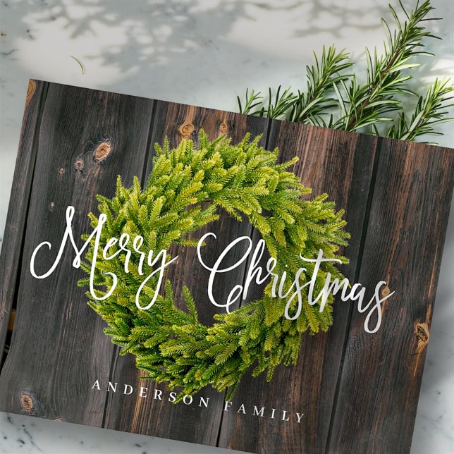 Country Rustic Wood Wreath Merry Christmas Holiday Postcard (Creator Uploaded)