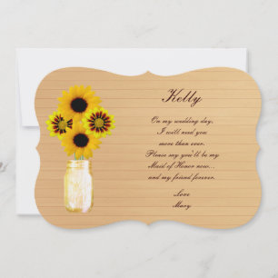 Country Rustic Yellow Mason Jar Maid Of Honour Car Invitation