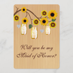 Country Rustic Yellow Mason Jar Maid Of Honour Car Invitation