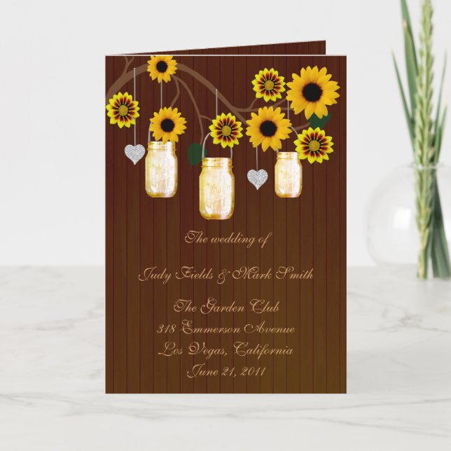 Country Rustic Yellow Mason Jars Program Card (Front)