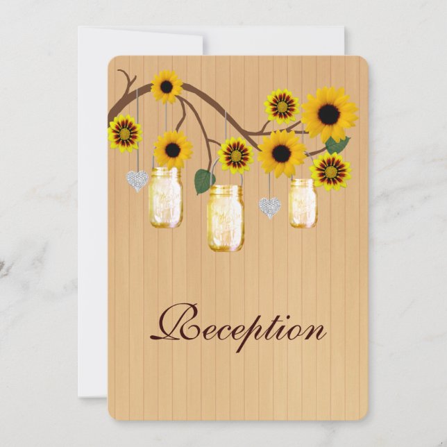 Country Rustic Yellow Mason Jars Reception Card (Front)