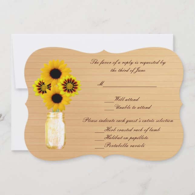 Country Rustic Yellow Mason Jars Response Card (Front)