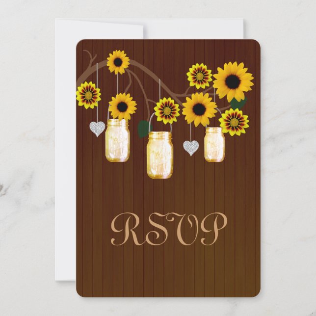 Country Rustic Yellow Mason Jars Response Card (Front)