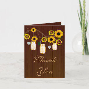 Country Rustic Yellow Mason Jars Thank You Card