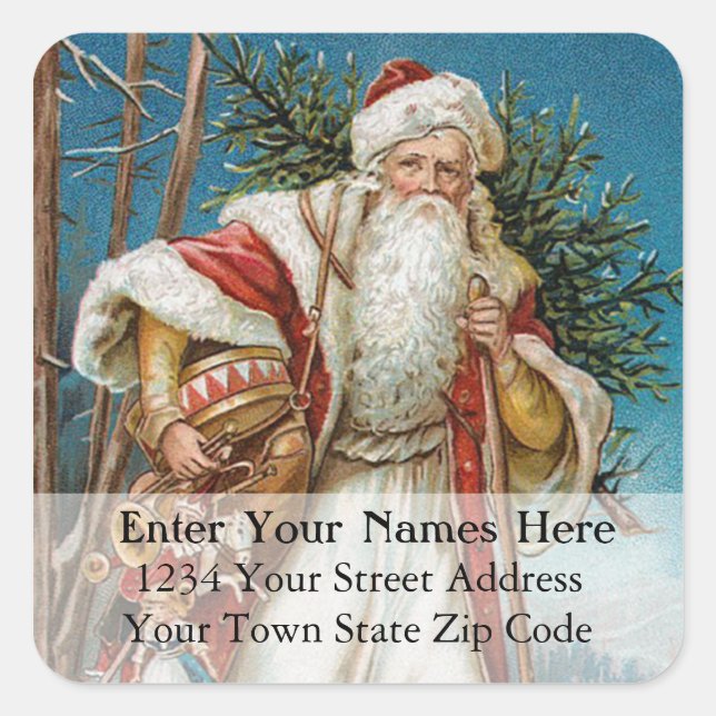 Country Santa Vintage Christmas Address Label (Front)