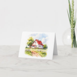 Country Scene: Old Farm House with Fence BLANK  Card