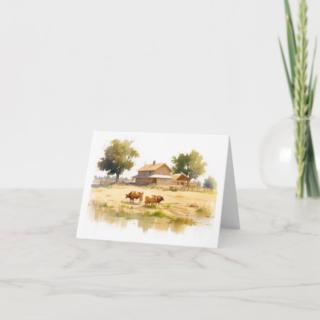 Country Scene with Cows and Water Blank Greeting  Card (Front)