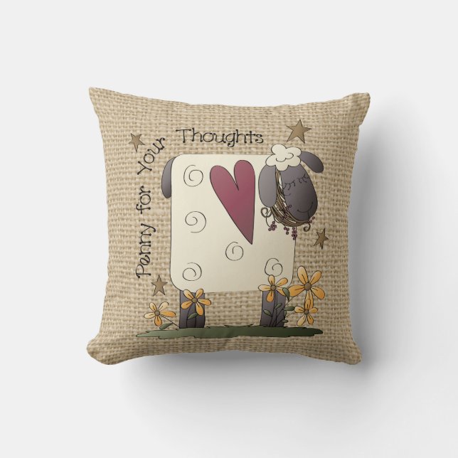 Country Sheep faux burlap pillow (Front)