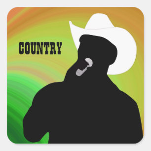 Country singer's silhouette, green yellow back square sticker