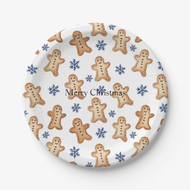 Country Snowflakes Gingerbread Cookies Christmas Paper Plate (Front)