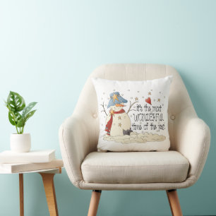 Country snowman most wonderful time cushion
