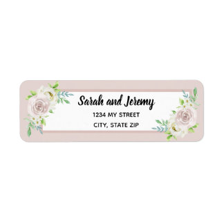 Country Soft Mauve Floral Watercolor Rose Wedding Return Address Label