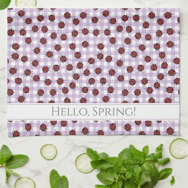 Country Spring Ladybugs Pattern Tea Towel (Folded)