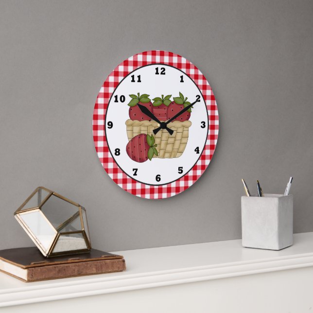 Country Strawberries in a basket wall clock (Office)