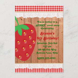 Country Strawberry Gingham Ruffles Invitation