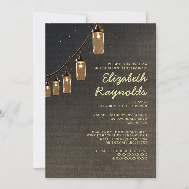Country String Lights Bridal Shower Invitations (Front)