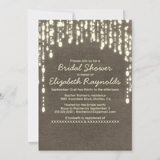Country String of Lights Bridal Shower Invitations (Front)