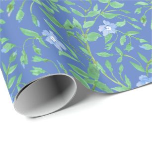Country-style Blue Green Floral Periwinkle Pattern Wrapping Paper