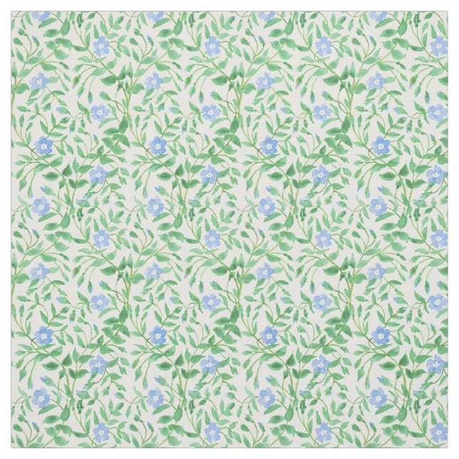 Country-style Blue White Floral Periwinkle Pattern Fabric (Swatch)