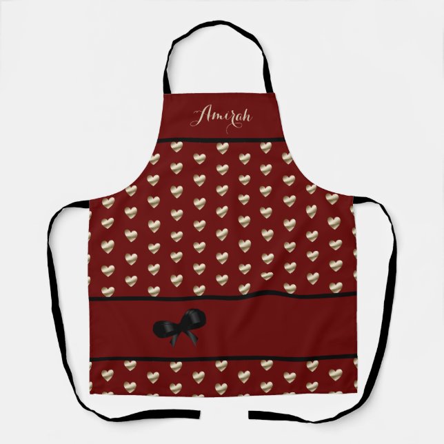 Country-Style Mahogany Gold Hearts Apron (Front)