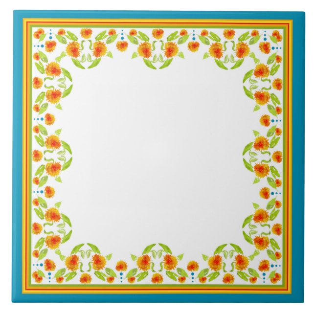 Country-style Marigolds Border Ceramic Tile (Front)