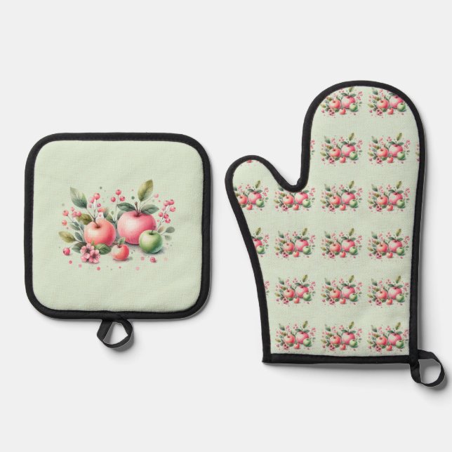 Country Style Orchard Apple Theme  Oven Mitt & Pot Holder Set (Front)