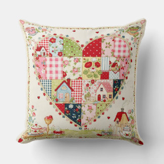 Country Style Patchwork Heart Cushion. Cushion