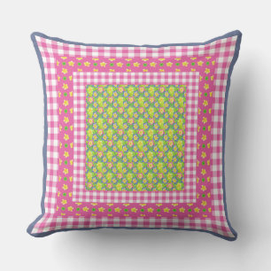 Country-style Primroses and Gingham Cushion