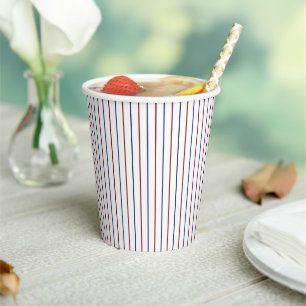 Country-Style Red and Blue Patriotic Pinstripe Paper Cups