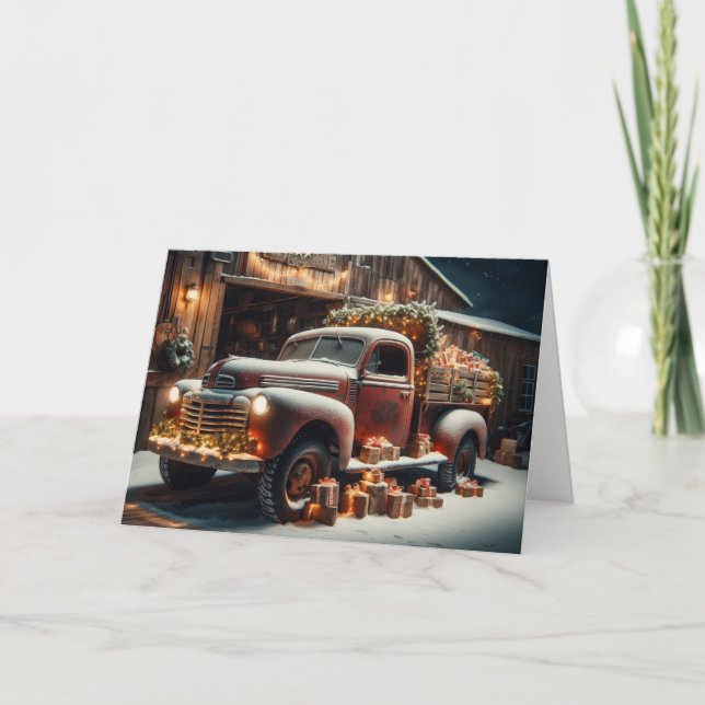 Country-style truck Christmas greeting cards. Holiday Card (Front)