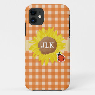 Country style yellow plaids, sunflower, ladybug iPhone 11 case