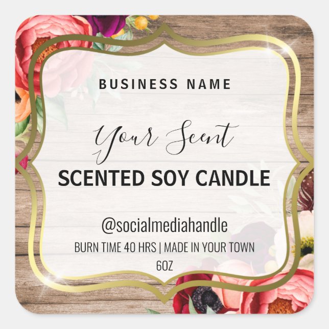 Country Styled Floral Scented Soy Candle Labels (Front)