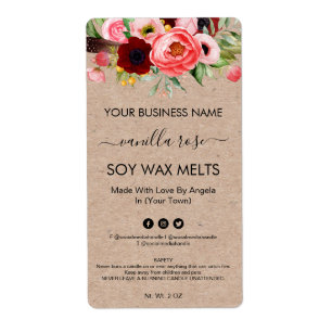 Country Styled Kraft Floral Soy Wax Melt Labels