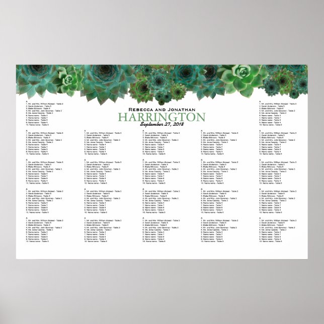 Country Succulents Border Wedding Seating Chart (Front)