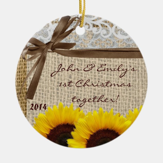 Country Sun Flower Burl Personalised Name Ornament (Front)