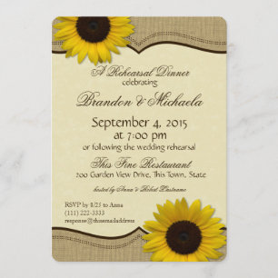 Country Sunflower and Burlap Rehearsal Dinner Invitation