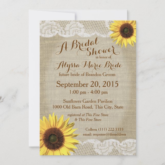 Country Sunflower and Lace Bridal Shower Invitation (Front)