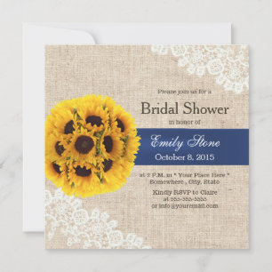 Country Sunflower Balls Lace Burlap Bridal Shower Invitation
