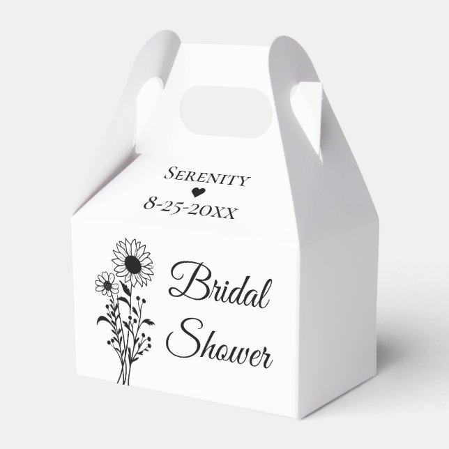 Country Sunflower Black White Floral Bridal Shower Favour Box (Front Side)