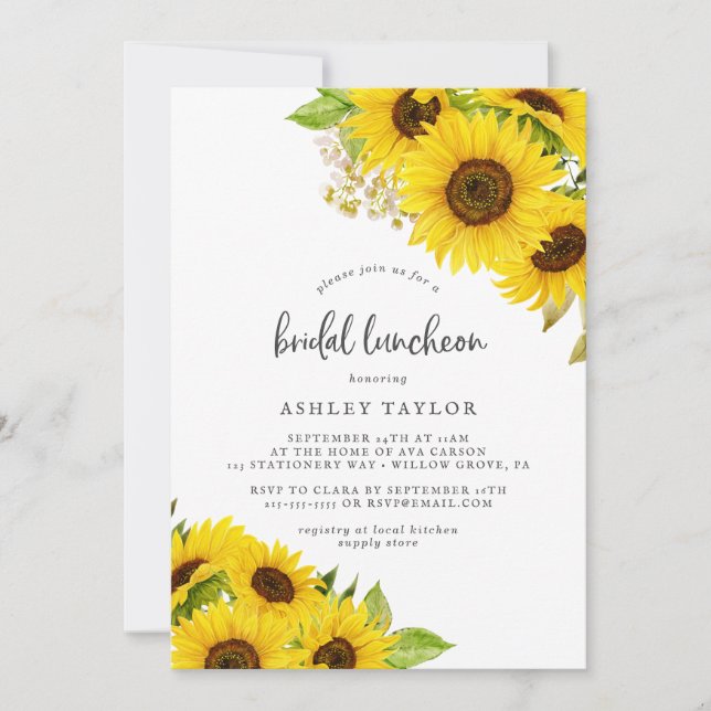 Country Sunflower Bridal Luncheon Invitation (Front)