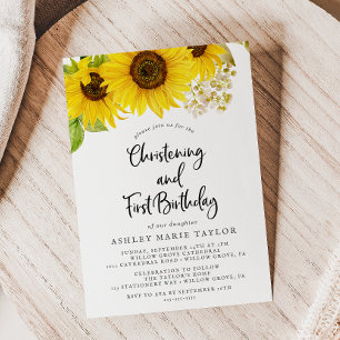 Country Sunflower Christening and First Birthday Invitation